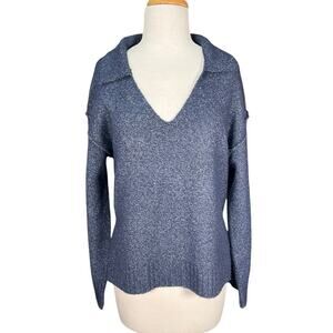 Abound XS Blue Collared V Neck Sweater Coastal Preppy Old Money Knit Hamptons